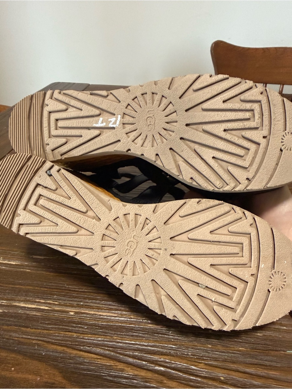 UGG Black Leather Wedge Sandals with Braided Espadrille Heel - Picture 4 of 4